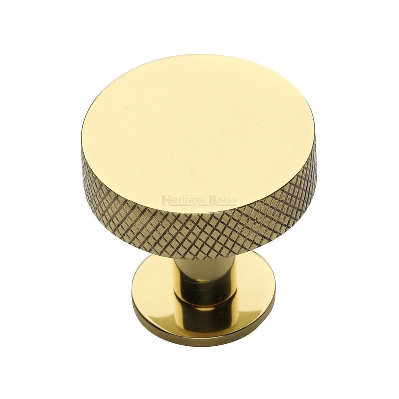 Heritage Brass Knurled Disc Cabinet Knob with Rose