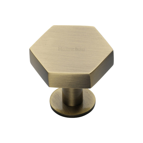 Heritage Brass Hexagon Cabinet Knob with Rose