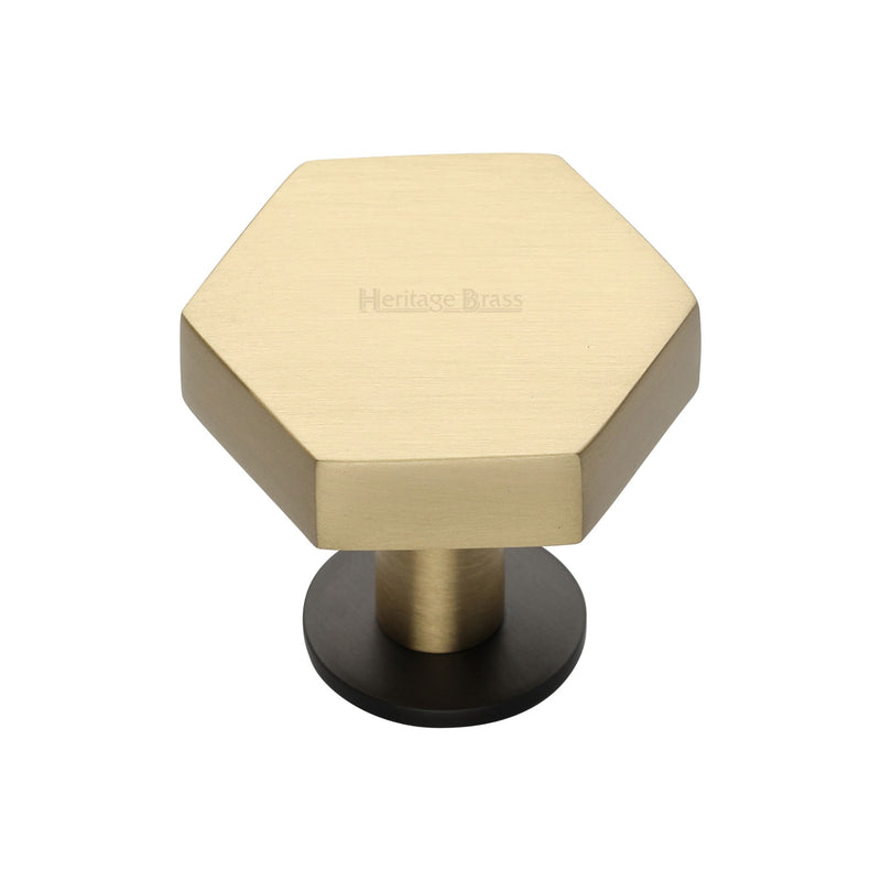 Heritage Brass Hexagon Cabinet Knob with Rose