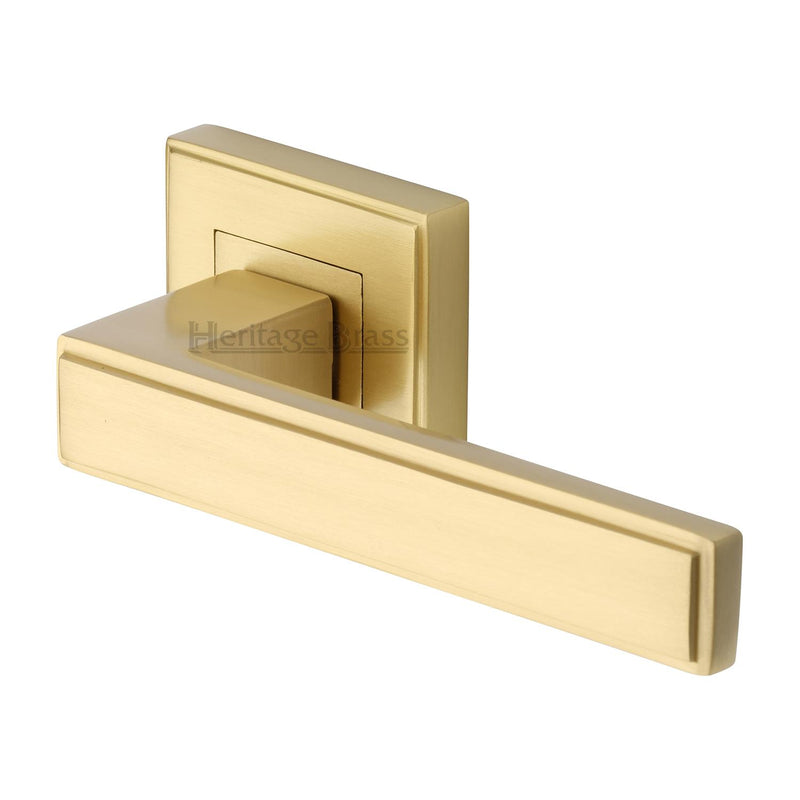 Heritage Brass Linear Sq Door Handle on Square Rose