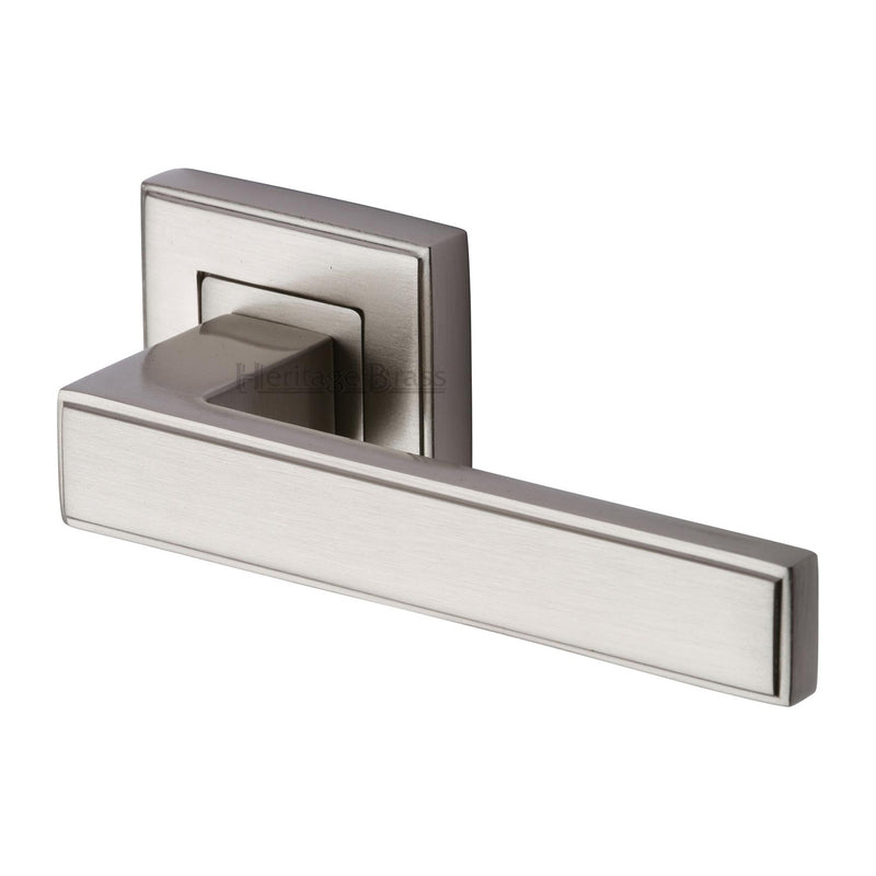 Heritage Brass Linear Sq Door Handle on Square Rose