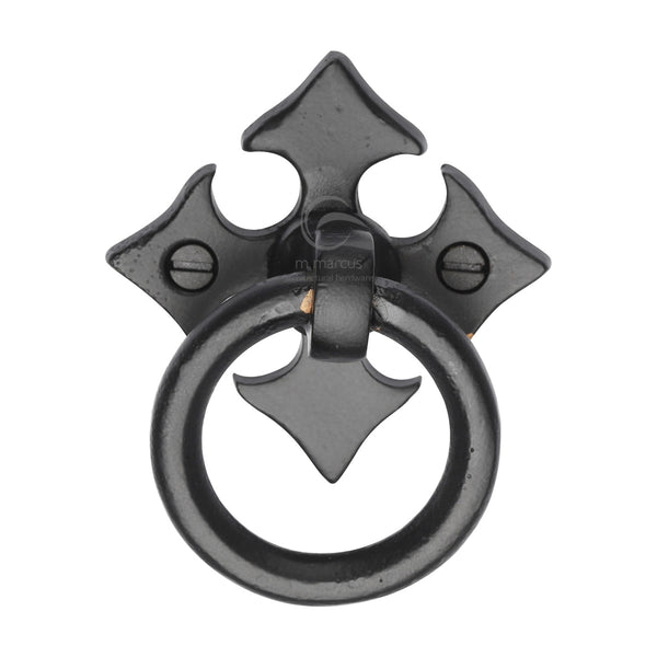 M.Marcus Matt Black Iron Fleur-De-Lys Cabinet Ring Drop Pull