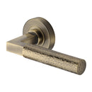 Heritage Brass Hammered Bauhaus Door Handle on Round Rose