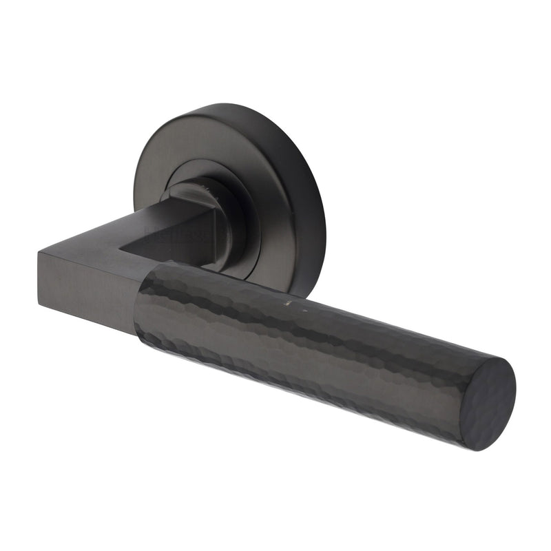 Heritage Brass Hammered Bauhaus Door Handle on Round Rose