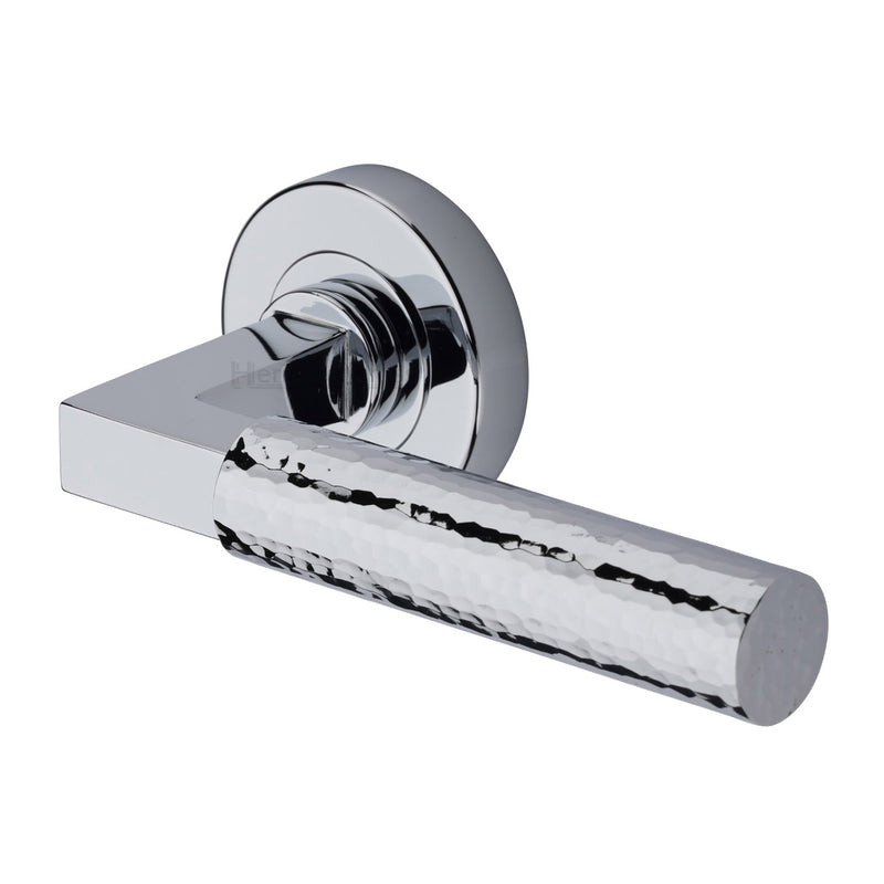 Heritage Brass Hammered Bauhaus Door Handle on Round Rose