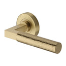 Heritage Brass Hammered Bauhaus Door Handle on Round Rose