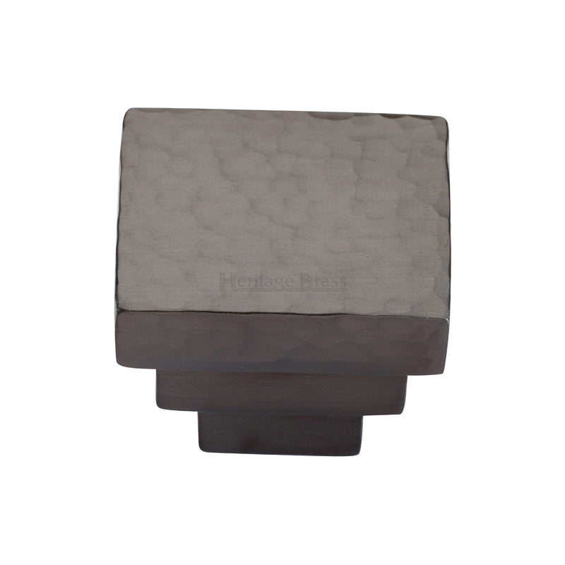 Heritage Brass Square Stepped Cabinet Knob Hammered Design