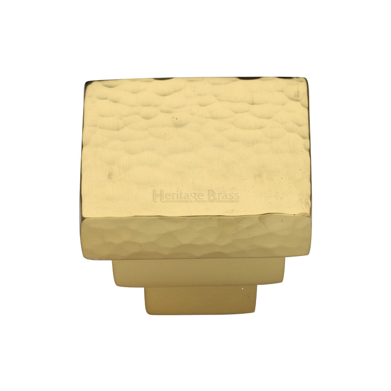 Heritage Brass Square Stepped Cabinet Knob Hammered Design