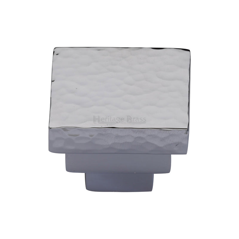 Heritage Brass Square Stepped Cabinet Knob Hammered Design