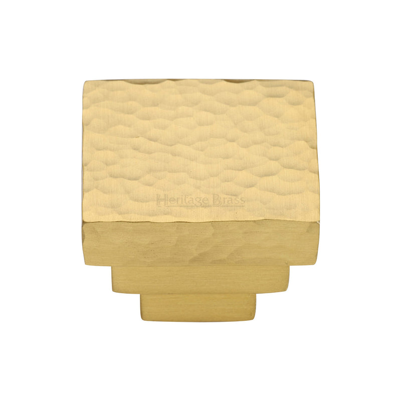Heritage Brass Square Stepped Cabinet Knob Hammered Design