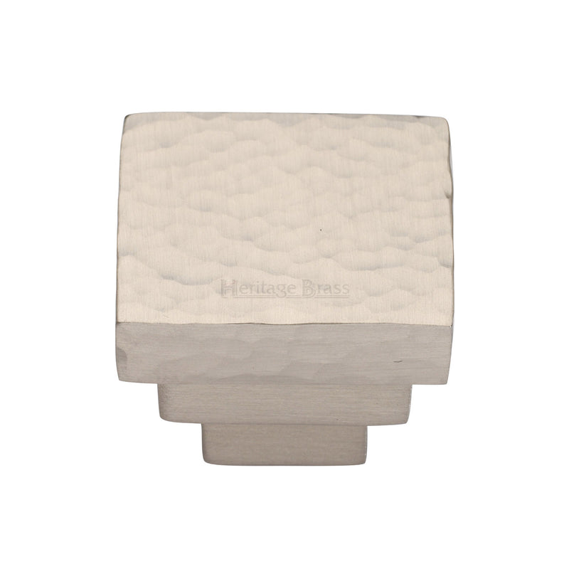 Heritage Brass Square Stepped Cabinet Knob Hammered Design