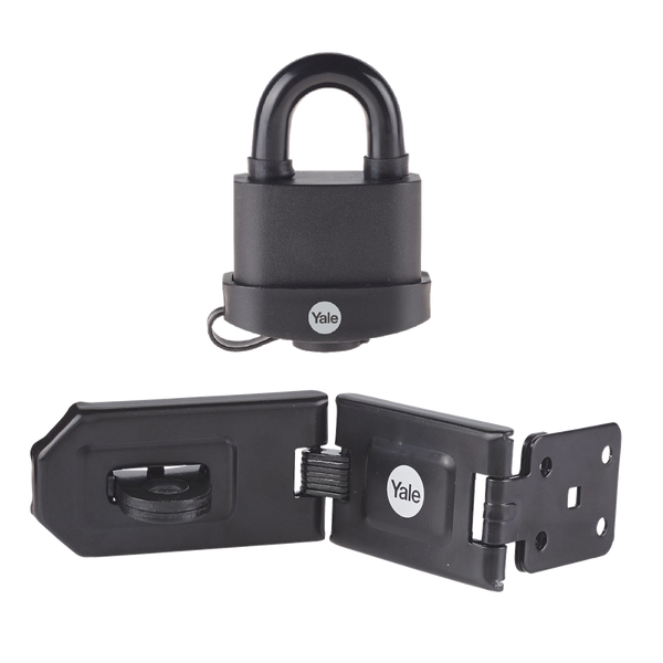 YALE Steel Hardened Steel Hasp & Weatherproof Steel Padlock