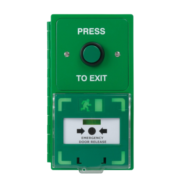ICS Dual Unit MCP110 Call Point With Green Stainless Steel Exit Button