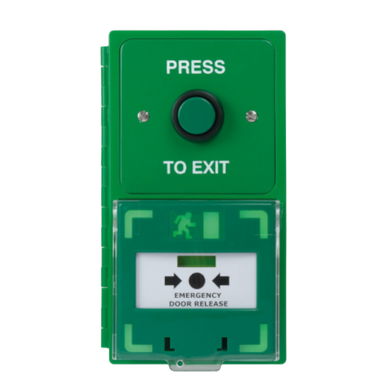 ICS Dual Unit MCP110 Call Point With Green Stainless Steel Exit Button
