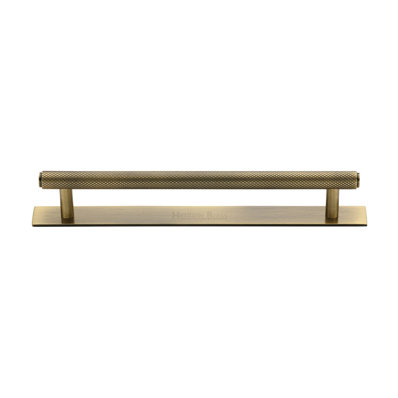 Heritage Brass Knurled Cabinet Pull Handle with Plate