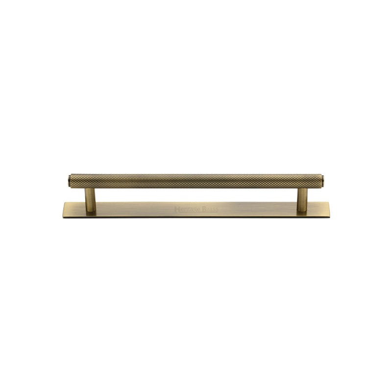 Heritage Brass Knurled Cabinet Pull Handle with Plate