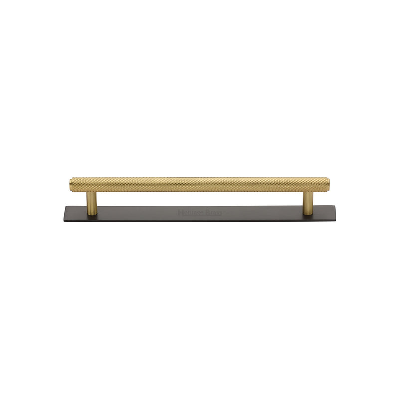 Heritage Brass Knurled Cabinet Pull Handle with Plate
