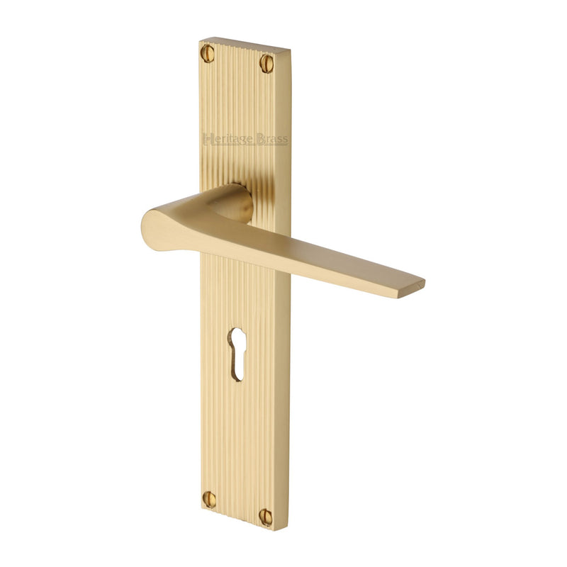 Heritage Brass Gio Reeded Door Handle on Plate