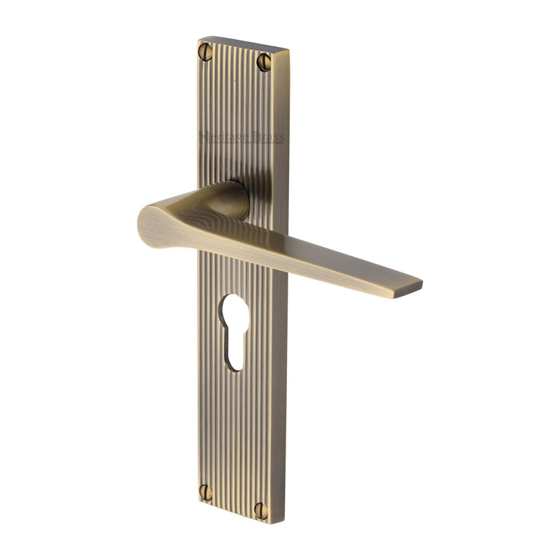 Heritage Brass Gio Reeded Door Handle on Plate