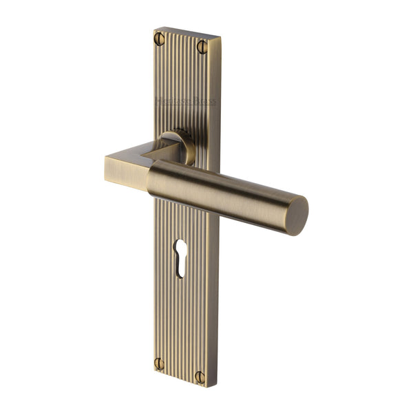 Heritage Brass Bauhaus Reeded Door Handle on Plate