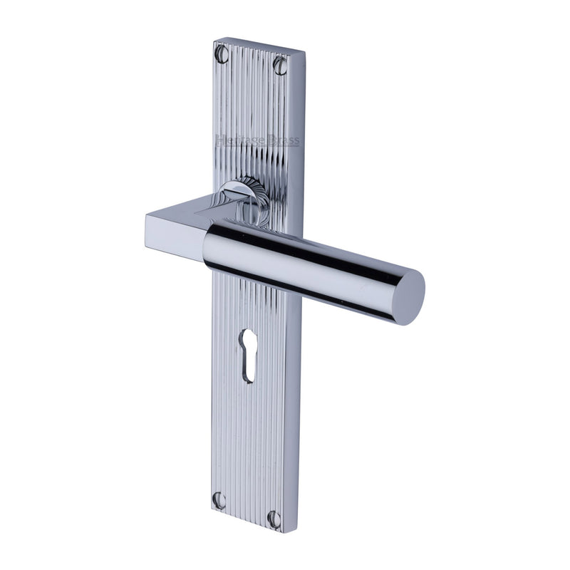 Heritage Brass Bauhaus Reeded Door Handle on Plate
