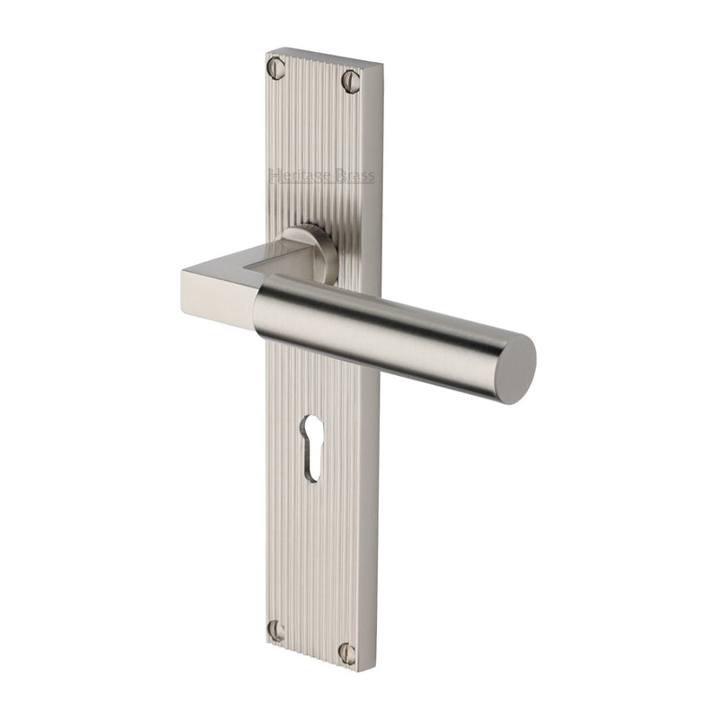 Heritage Brass Bauhaus Reeded Door Handle on Plate