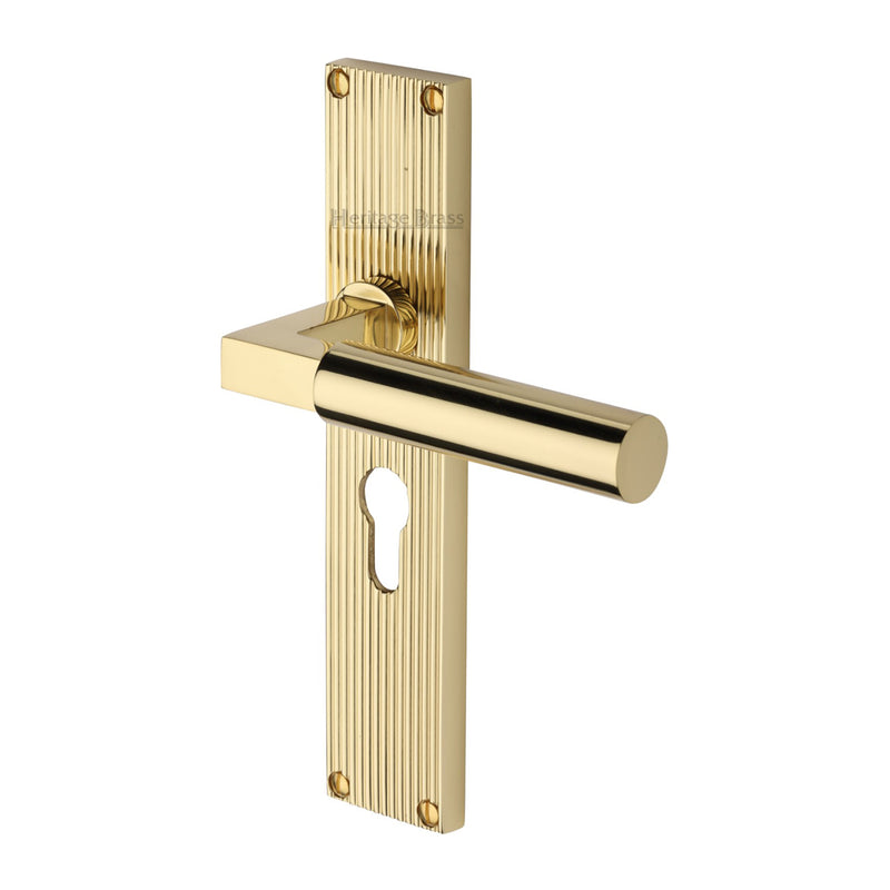 Heritage Brass Bauhaus Reeded Door Handle on Plate