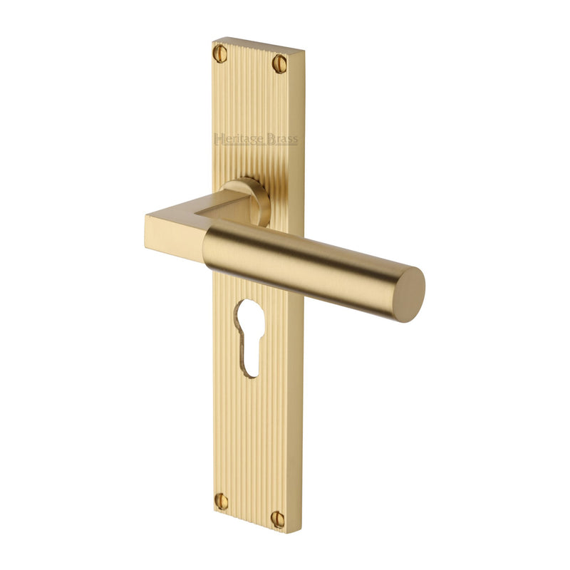 Heritage Brass Bauhaus Reeded Door Handle on Plate