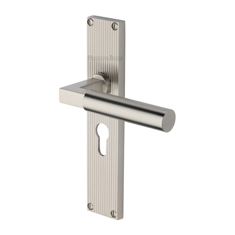 Heritage Brass Bauhaus Reeded Door Handle on Plate