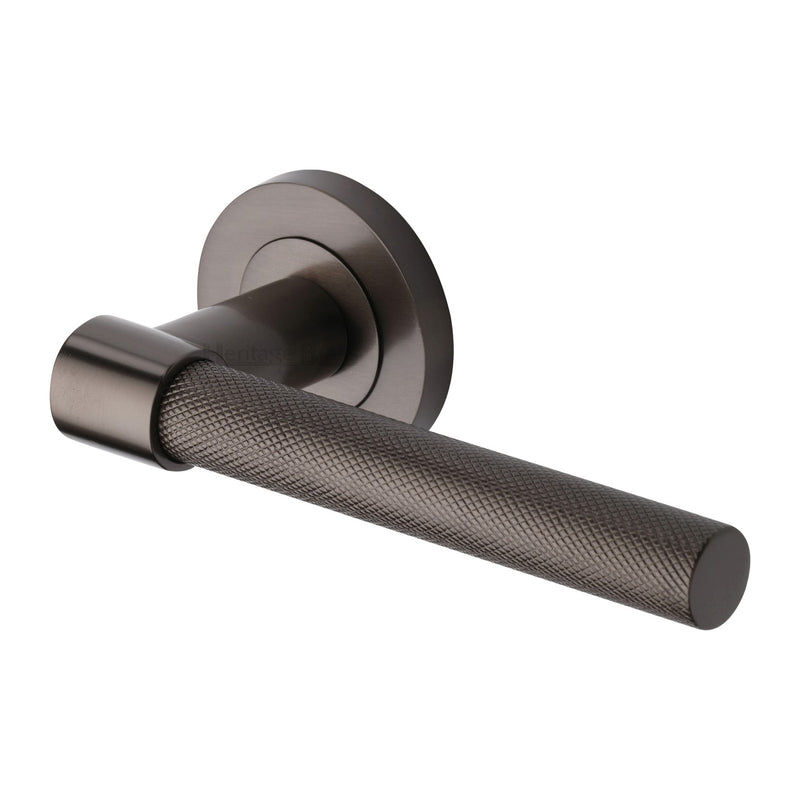 Heritage Brass Phoenix Knurled Door Handle on Round Rose