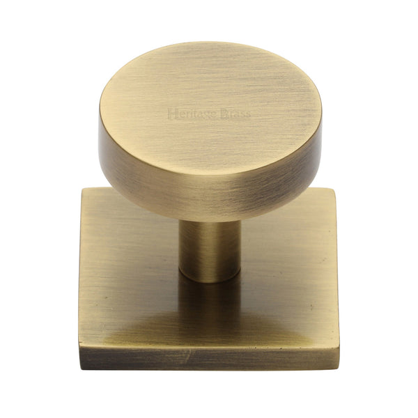Heritage Brass Disc Cabinet Knob With Square Backplate