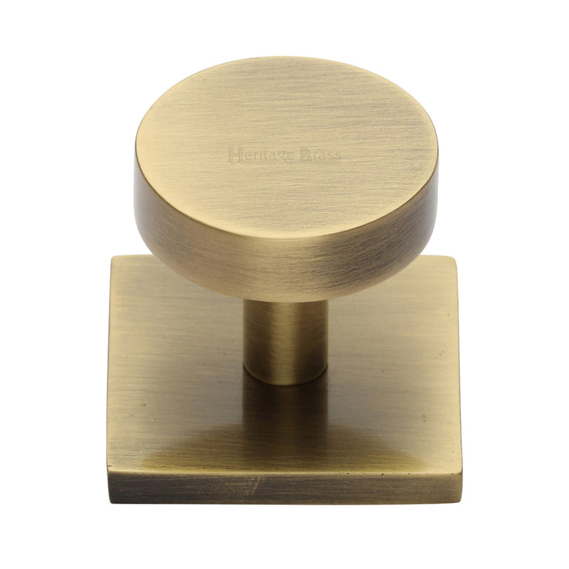 Heritage Brass Disc Cabinet Knob With Square Backplate