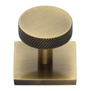 Heritage Brass Knurled Disc Cabinet Knob with Square Backplate