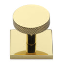 Heritage Brass Knurled Disc Cabinet Knob with Square Backplate