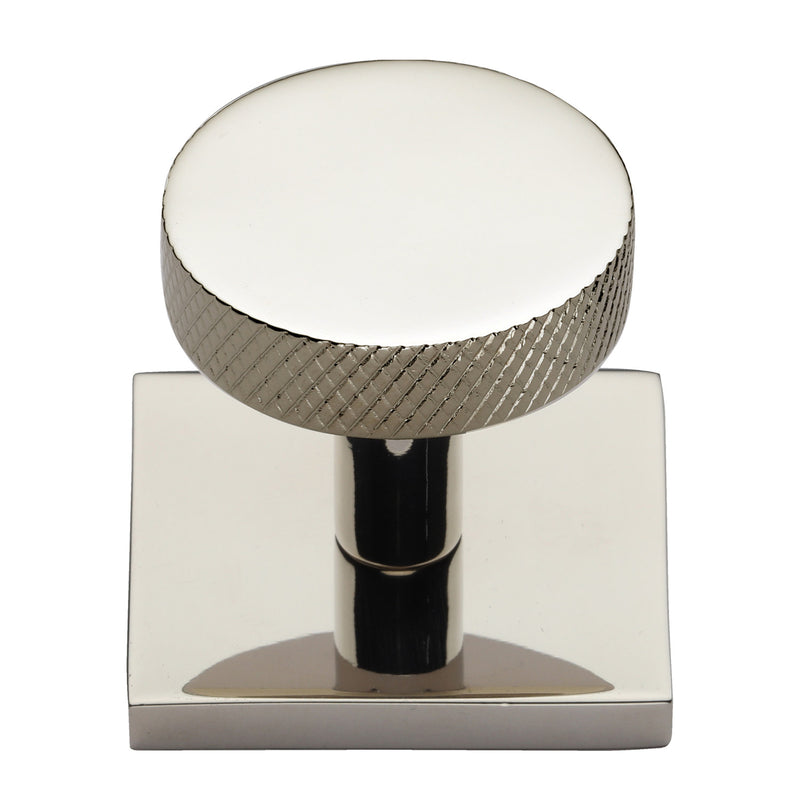 Heritage Brass Knurled Disc Cabinet Knob with Square Backplate