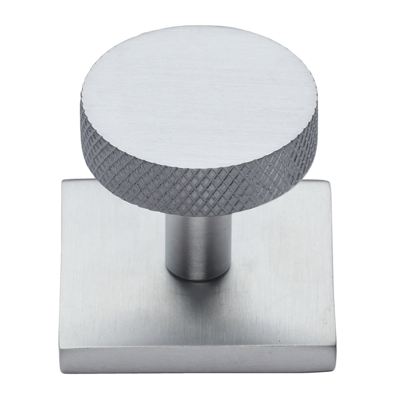 Heritage Brass Knurled Disc Cabinet Knob with Square Backplate