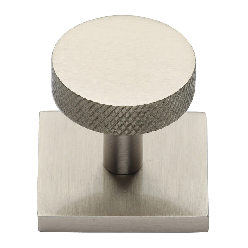 Heritage Brass Knurled Disc Cabinet Knob with Square Backplate
