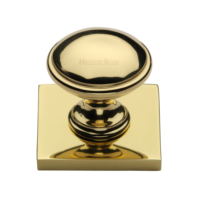 Heritage Brass Domed Cabinet Knob with Square Backplate