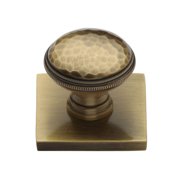 Heritage Brass Diamond Cut Cabinet Knob with Square Backplate