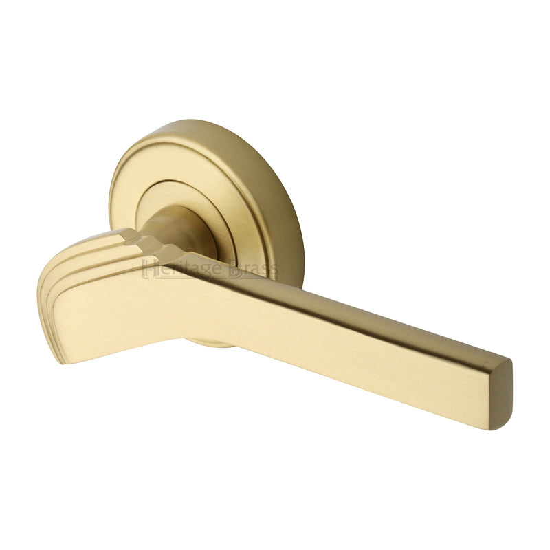 Heritage Brass Tiffany Door Handle on Round Rose