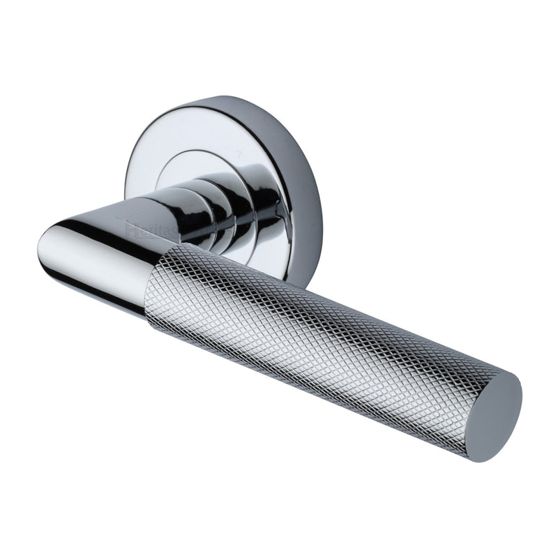 Heritage Brass Bauhaus Mitre Knurled Door Handle on Round Rose