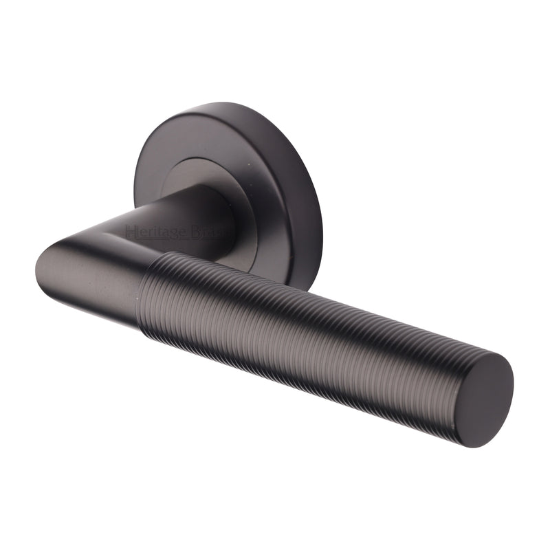 Heritage Brass Bauhaus Mitre Reeded Door Handle on Round Rose