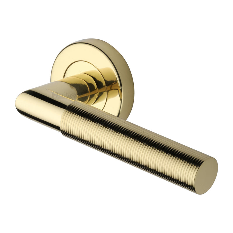 Heritage Brass Bauhaus Mitre Reeded Door Handle on Round Rose