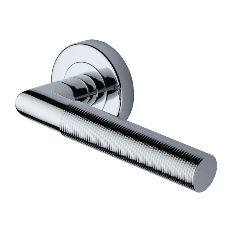 Heritage Brass Bauhaus Mitre Reeded Door Handle on Round Rose