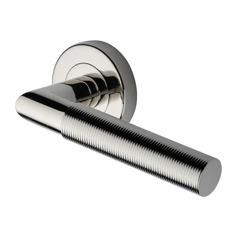 Heritage Brass Bauhaus Mitre Reeded Door Handle on Round Rose