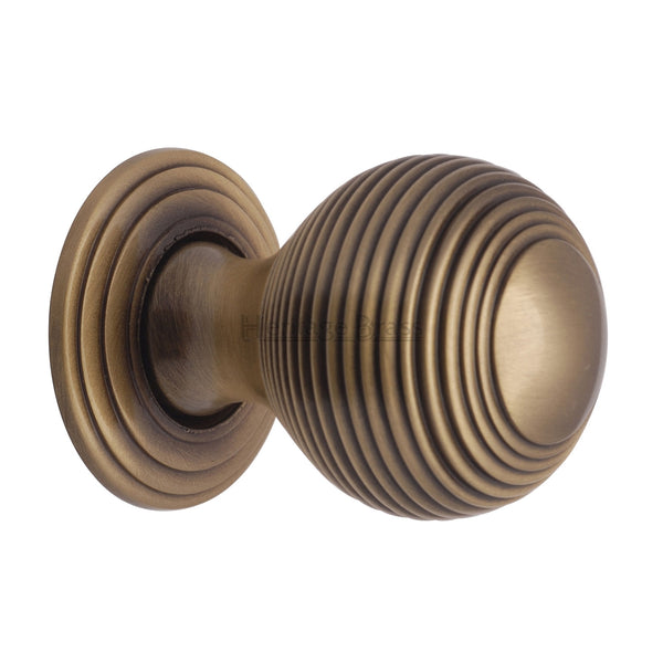 Heritage Brass Reeded Cabinet Knob with Base