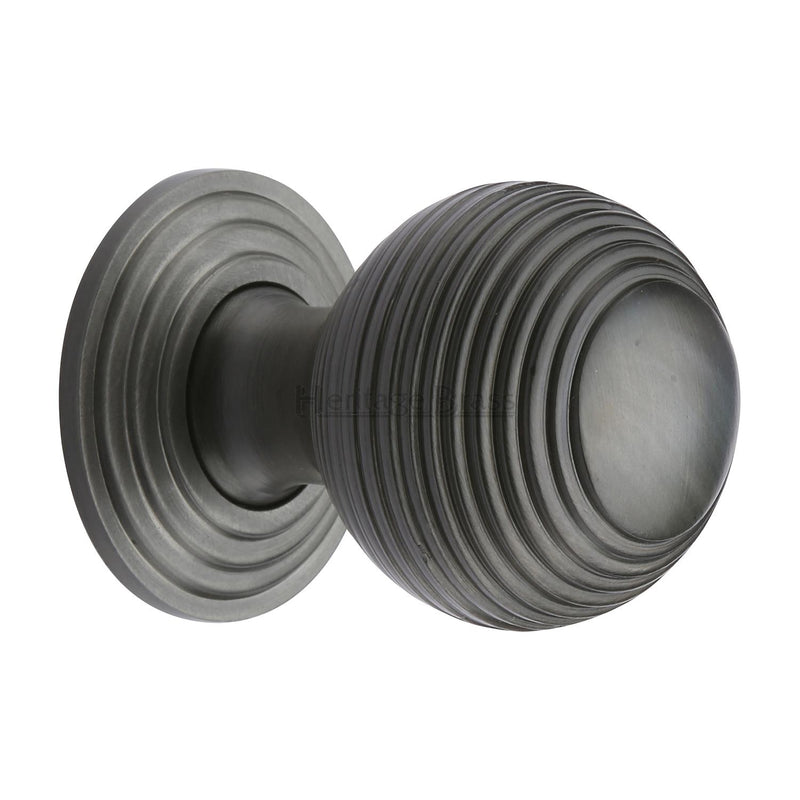 Heritage Brass Reeded Cabinet Knob with Base