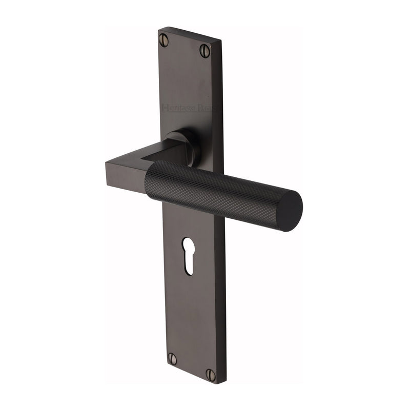 Heritage Brass Bauhaus Knurled Door Handle on Plate
