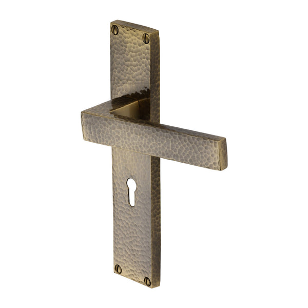Heritage Brass Delta Hammered Door Handle on Plate