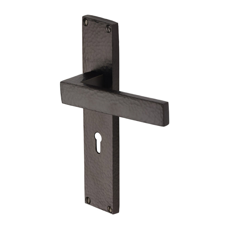 Heritage Brass Delta Hammered Door Handle on Plate